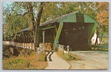 Newton Falls Ohio, Covered Bridge Mahoning River, Vintage Postcard picture