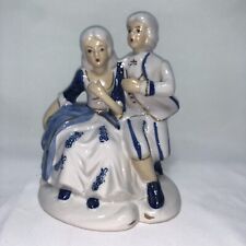 Vintage Porcelain Colonial Blue and White Figures Tea party Couple on Couch  picture