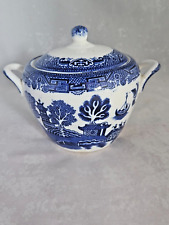 Vintage Allertons England Blue Willow China Double Handle Sugar Bowl / Lid EUC picture