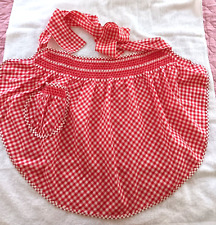 Vintage Hand Made Half Apron RED & WHITE GINGHAM CHECK  with Ruching picture
