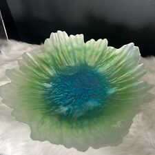 VTG  Art Glass Bowl Dish Opal Pearl Iridescent Foil Flower Candy Decorative14x14 picture