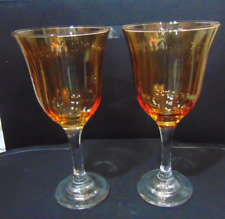 2 Beautiful Amber Long Stemmed Crystal Wine / Water Glasses picture