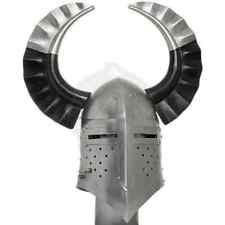 Medieval Crusader Great Viking Horn Helmet Knight SCA Larp Steel Helmet Gift picture