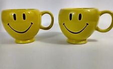 2 Smiley Happy Face Yellow Coffee Mugs Cups picture