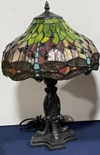 AWESOME Tiffany Style Dragonfly STAINED GLASS Table Lamp With Metal Base picture