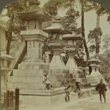 1904 Osaka Japan Stone Lanterns At Sumiyoshi Antique Stereoview Card picture