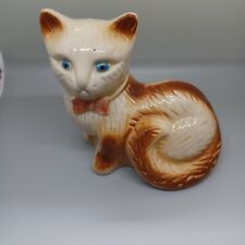 Vintage Ceramic Cat Kitten Figurine Brown Cream 5.5