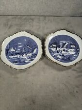 Set of 2 Vintage Currier & Ives Plates Rural Winter Scenes Old Homestead Farmers picture