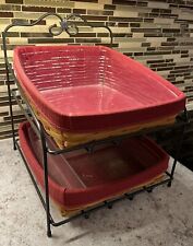 Longaberger Wrought Iron Two Tier Paper Tray Stand w Baskets, Red Liner, Plastic picture