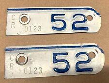 Pair Of 1952 Kansas Metal Corner License Plate Tabs ~ Crawford Co. Low #0123 picture