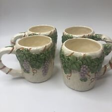 4 Vintage 1984 Mann Bordeaux Grapes Mug Tea Coffee Cups ~Handpainted~ Set of 4 picture