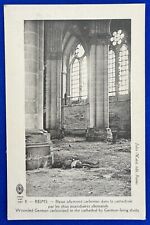 Antique 1918 B&W Bombing of Reims Cathedral by German Shells France Postcard WWI picture