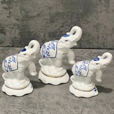 Lot of 3, Vintage Fine China Elephant White & Gold Elephant w/Blue Onion 5.5