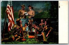 Vtg Military US Army Soldiers Cooking Over Campfire Flag WW1 Era 1910s Postcard picture