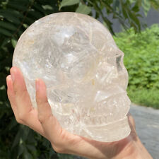 5.36LB Natural Clear Quartz Hand Carved Quartz Crystal Reiki Skull Model Gift picture