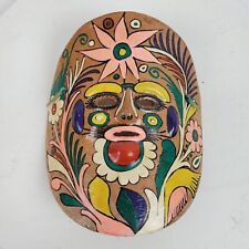 Vintage 1990s Ceramic Clay Hand Painted Mask Mexico 8x6.5 Inch Folk ART picture