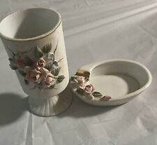 lefton china vintage 1953-1971 rose tea cup and ashtray set with gold trim picture