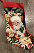 VINTAGE Needlepoint Christmas Holiday Stocking Santa Toys & Bells picture