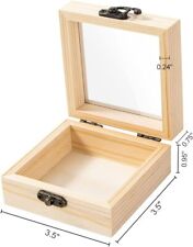Useekoo 2Pcs Small Wooden Box with Hinged Lid, 3.4'' x 3.4'' x 1.7'' Unfinished  picture