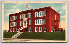 A832 Vtg Postcard Fourth Ward School In Paris Texas Students Flag Street View picture