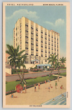 Postcard Hotel Netherland, at 14th St. Miami Beach, Florida Linen A263 picture