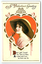 c1910 ST. VALENTINE'S GREETING VICTORIAN GIRL POETIC HEART FLOWER POSTCARD P733 picture