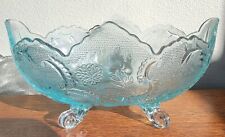 Fruit Bowl Footed Oval Starlight Ice Blue Jeannette Lombardi Glass Vintage picture