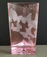 Butterfly Vase Pink Triangular  Teleflora 7 inches tall with Etched Butterflies picture