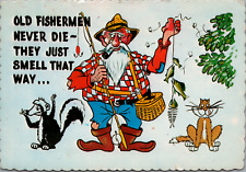 Old Fishermen Never Die They Just Smell That Way Skunk Cat Pole Creel Fish picture