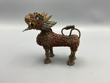 Tibetan Brass Foo Dog Coral Turquoise Jeweled Snuff Bottle picture