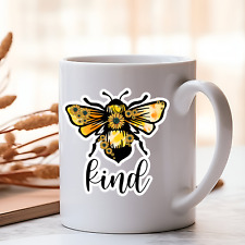 Be kind coffee mug 14 oz ceramic white glaze bumble bee positivity love  picture