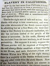 1849 newspaper BANNING of SLAVERY in CALIFORNIA at the time of the GOLD RUSH picture