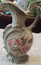 Vtg Nice Old Pitcher/ Vase Pink & White Roses W/ Gold Trim Hand painted Japan picture