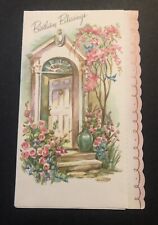 Vintage Happy Birthday Greeting Card Paper Collectible Pink Flowers & Birds picture
