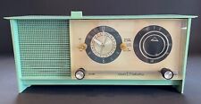 Vintage MCM Sears Silvertone Turquoise Vacuum Tube AM Clock Radio c 1950s #5034 picture