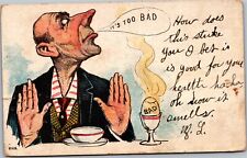 Postcard comic man turning up nose at stinky egg It's too bad 1908 New Albany IN picture