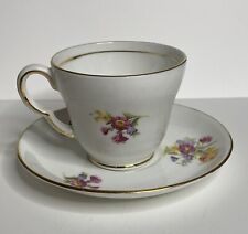Stanley Fine Bone China England Tea Cup and Saucer Pansies Wide Cup Gold Trim picture