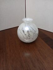 Hand Blown Round Art Glass Bud Small Vase White Swirl Murano Style  picture