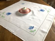 Vintage White Linen Tablecloth 90 cms x 88 cms with Applique Flowers picture
