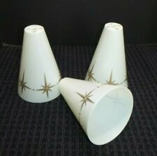 3 NOS Vtg Mid Century White Plastic Tension Pole Lamp Cone Shade Gold Starbursts picture