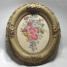 Antique Victorian Picture Frame Oval Gilt Gesso Carle Botanical Floral Print picture