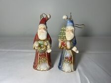 Santa Father Christmas Ceramic Green Red Nature Figurines Set of 2 Unbranded EUC picture
