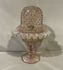 Fenton 95th Anniversary Fairy Lamp Pink Iridescent Hobnail 3-Piece picture