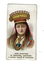 c1890's Cigarette Trade Card Marie Burroughs in Swedish Costume Hardanger picture