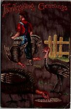 1908 THANKSGIVING GREETINGS SKINNY FAT TURKEY COMEDIC EMBOSSED POSTCARD 34-71 picture