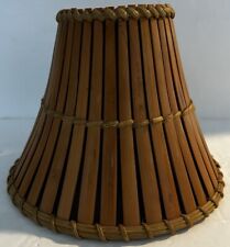 Vintage MCM Small Bamboo Slat Single Clip On Lamp Shade Tiki Style 6” H, 7” W picture