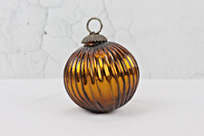 Antique German Amber Glass Ribbed Design Heavy Kugel Christmas Decor Ornament picture