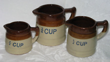 Vintage Redware Stoneware Ceramic Brown Glaze Farmhouse Measuring Cups picture