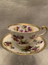 Royal Chelsea  Tea Cup & Saucer Purple Flowers Violets  Gold Trim England picture