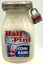 Vintage Half Pint Coin Bank Bower Mfg Milk Bottle No Key Goshen IN  picture